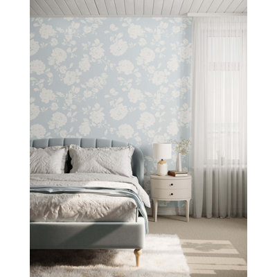 Auda 7m x 75cm Matte Stencil Effect Floral Wallpaper Roll