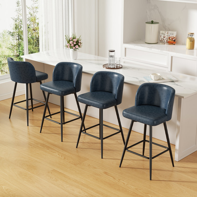 Tabouret de comptoir moderne pivotant rembourré avec structure en métal durable, Bleu très foncé