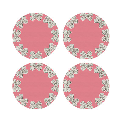Pearl Bow Vegan Leather Round Pebble Placemat