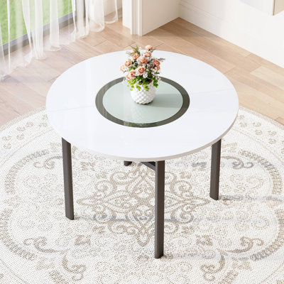 Table de salle à manger moderne et minimaliste de bureau moderne pouvant accueillir 4 à 6 personnes (incrustation de verre + support stable en métal, convient à plusieurs cas de figure).