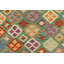 Tapis bleu / beige / brun en laine à motif géométrique rectangulaire tissé à plat Catlett