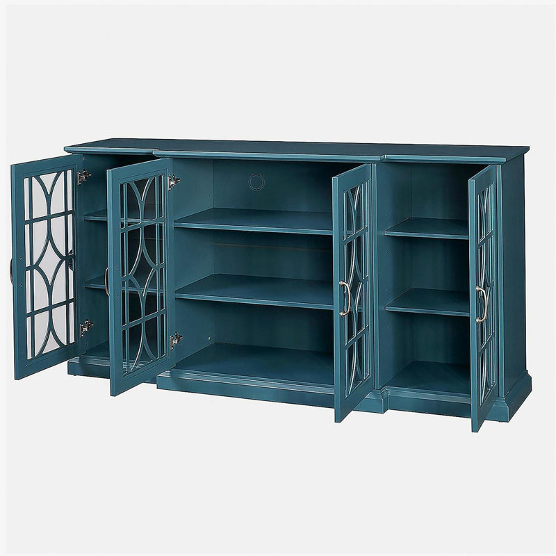 Meuble télé 63 po, buffet, armoire de rangement, bleu sarcelle
