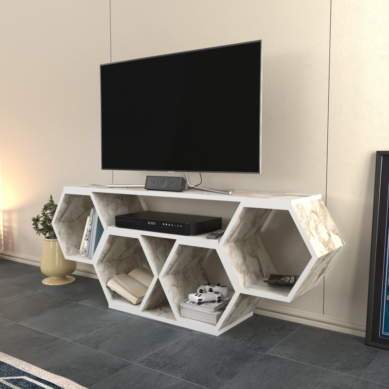Alecto TV Stand for TVs up to 55", White Marble Effect