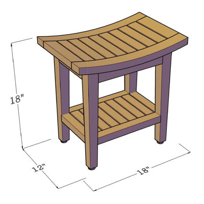Patented Maluku Teak Shower Bench with Shelf