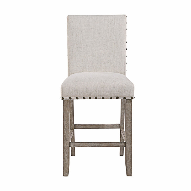 Chaise de bar rembourrée (ensemble de 2), Blanc, Chêne