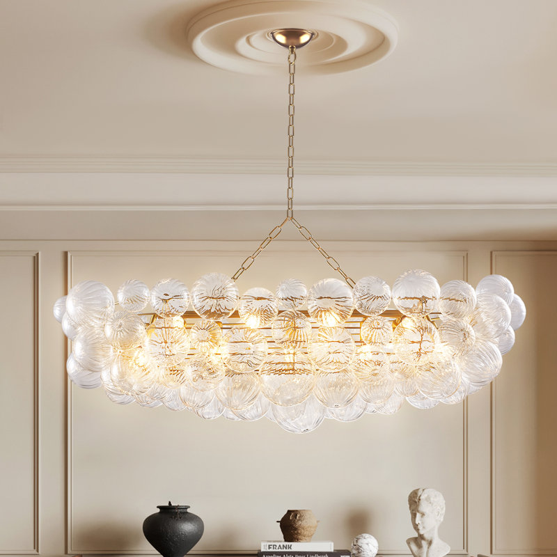 Lustre moderne en verre soufflé soufflé à la main avec chaîne réglable, H 22 po x l 51 po x P 24 po