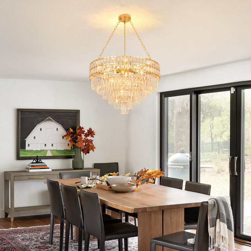 Lustre empire en cristal Imma, Or vif, H 42,5 po x l 29,5 po x P 29,5 po