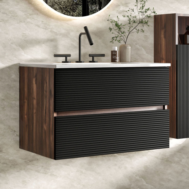 Caryll Wall Mounted Single Bathroom Vanity with Ceramic Sink, Modern Storage Cabinet with DTC Soft-Close Hinges, for Bathroom, Apartment & Hotel Style