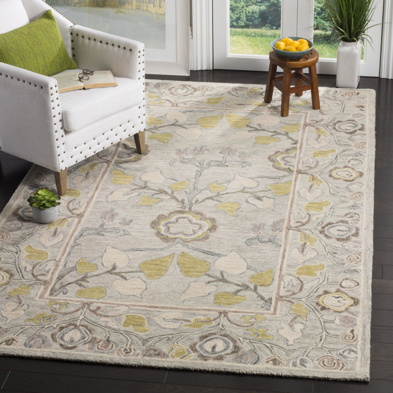 Tapis floral en laine touffeté à la main Franklinville, Rectangle 5 pi x 8 pi
