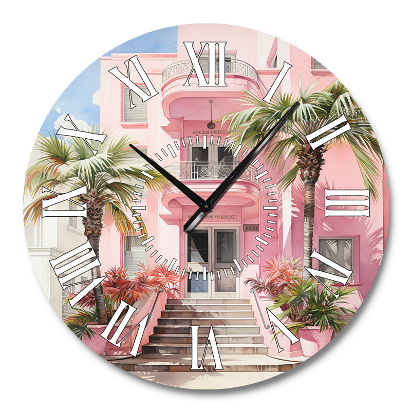 Horloge murale rose rose Miami Artful Facades II, Grand