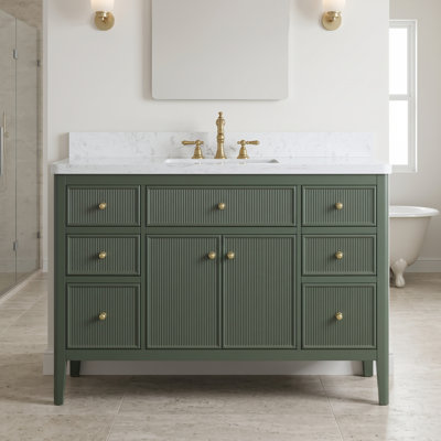 48 Inch Solid Wood Freestanding Bathroom Vanity with Top,Green, Full Assembled