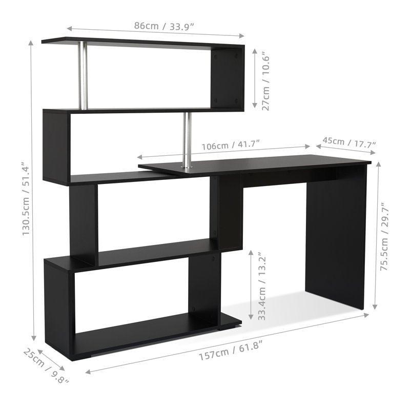 Milroy L-Shaped Writing Desk, Black