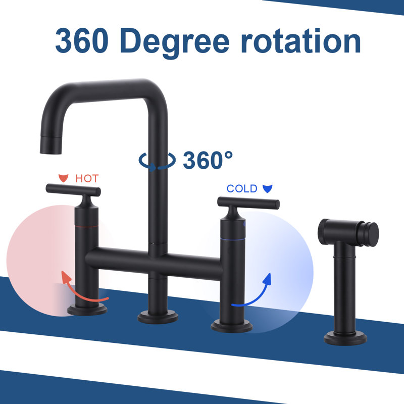 Robinet de cuisine en laiton à fixation sur le comptoir 8 po avec douchette extractible en laiton et robinet à 4 trous Ktichen