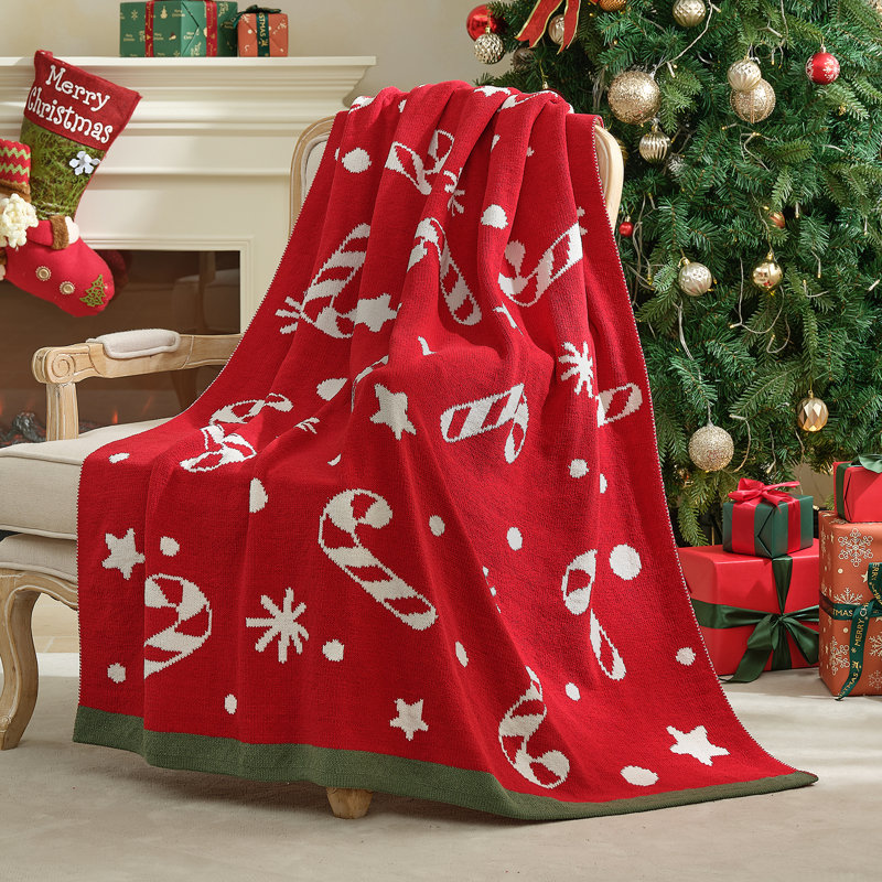 Jeté en chenille Amélie Home, motif de Noël réversible, cadeau de Noël pour lit et canapé