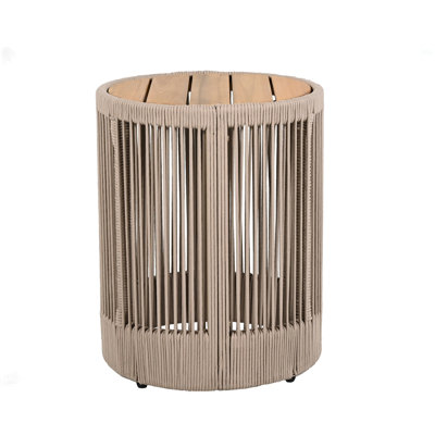 Outdoor Rattan Rope & Acacia Wood Side Table - Patio Balcony Furniture For Garden, Yard, Balcony - Weather Resistant