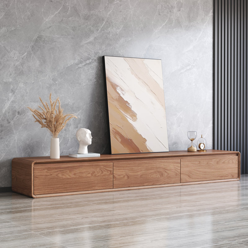 Modern Walnut TV Stand With 3 Drawers For Stylish Living Room Storage, 10.2" H x 78.7" W x 14.6" D