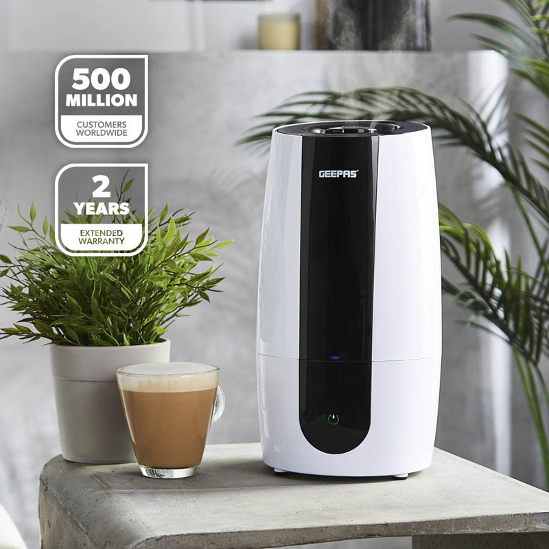 GEEPAS Humidifier For Bedroom, 2.6L Top Fill Cool Mist Large Room, 360° Rotatable, Night Light Auto Mode, White