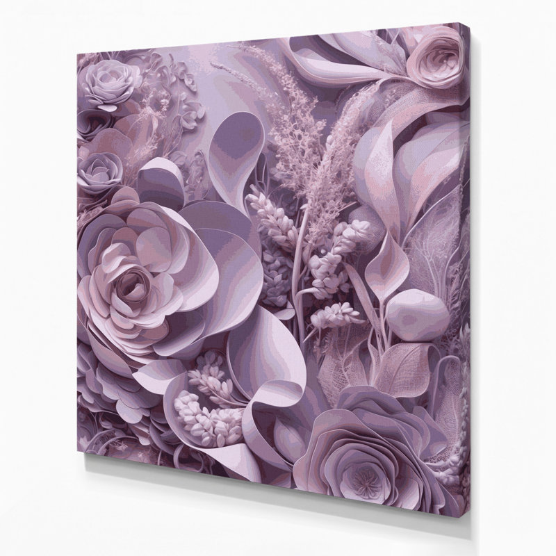 «Abstract Florals 90», art mural sur toile mauve, H 16 po x l 16 po