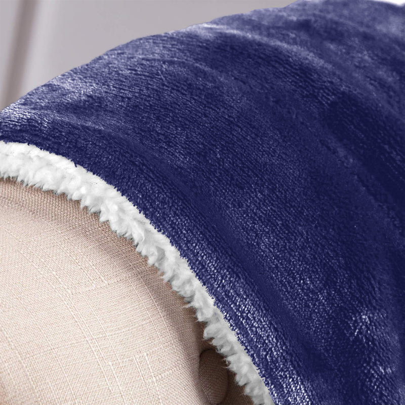 Ultra-Soft Sherpa Fleece Blanket(Reversible), Navy Blue, 150cm x 130cm