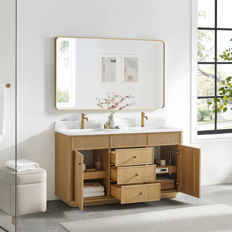 Meuble-lavabo à double cuve 60 po Sefton, Gris cendré délavé