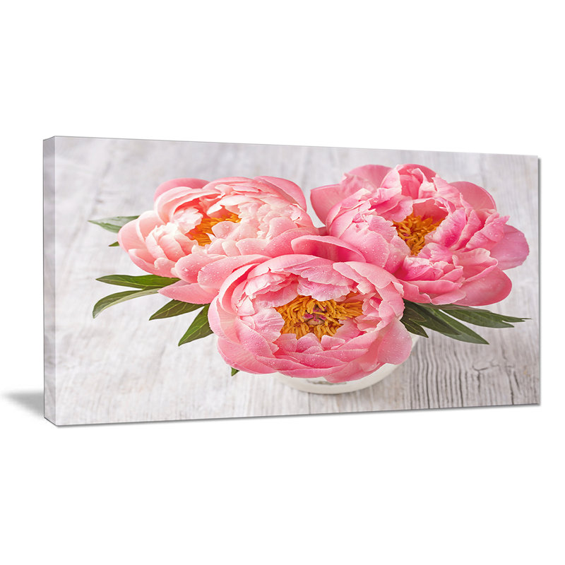 Pivoine sur fond blanc - impression sur toile tendue, H 28 po x l 60 po x P 1,5 po