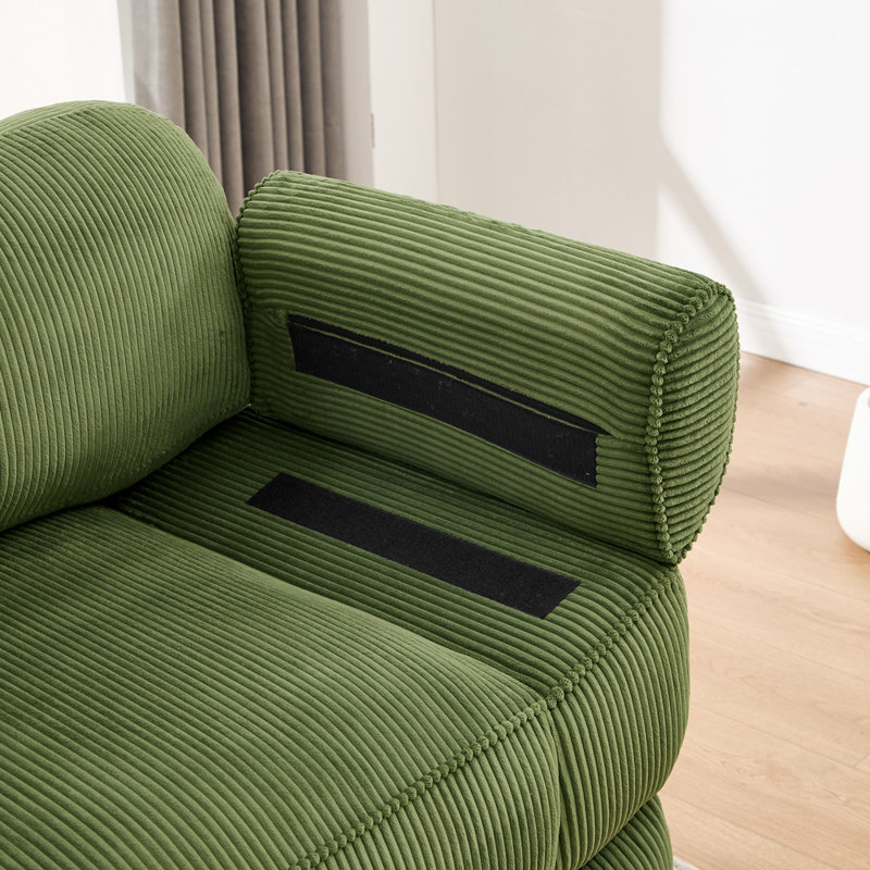 Canapé rembourré moderne de 132 pouces avec quatre coussins inclus, Velours côtelé vert