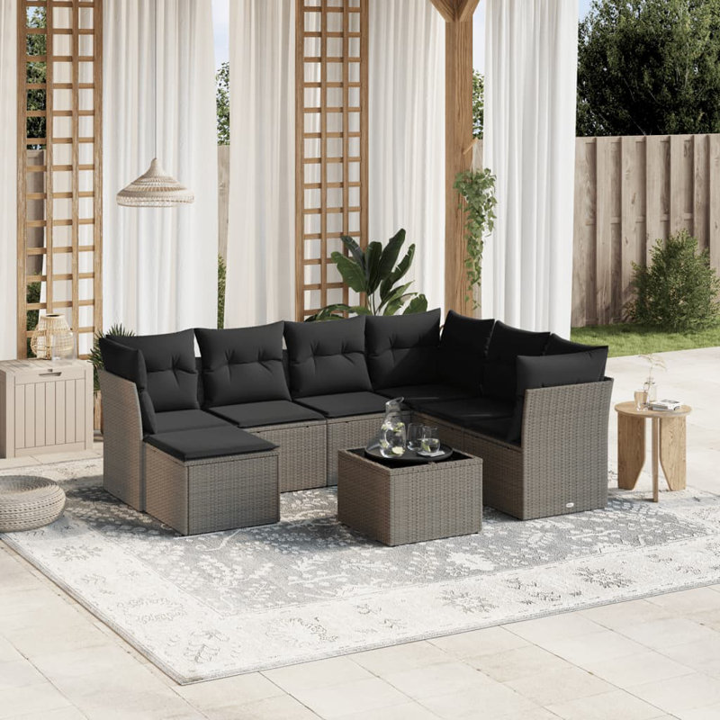  Garden Sofa Set Light Grey Poly Rattan Large Modular