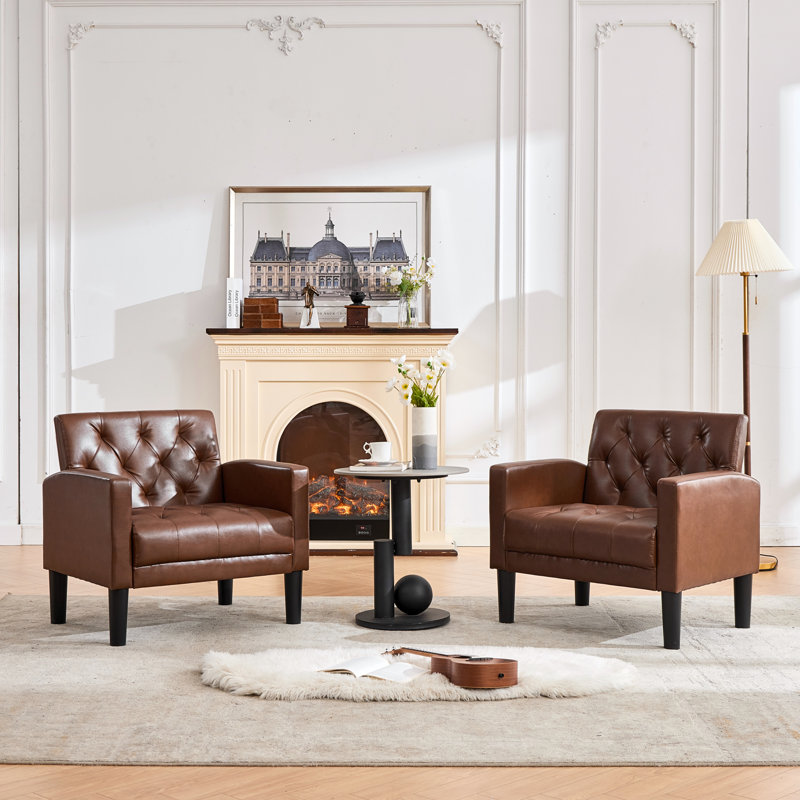 Fauteuil en similicuir capitonné l 32 po Jabryson, Brun