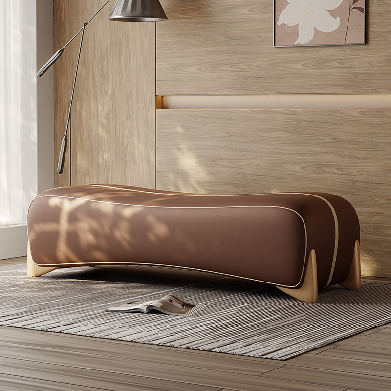 Banc rembourré en cuir, Café