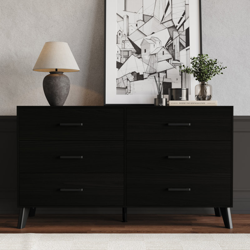 Jeweldine 6 Drawer 52.56" W Double Dresser, Black