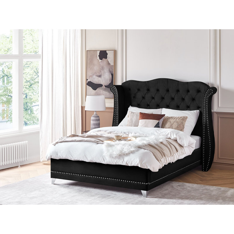 Inverness Upholstered Bed, European Double (140 x 200cm), Black