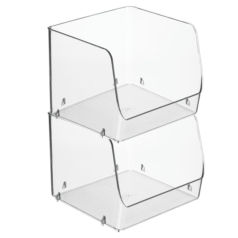 iDesign Stackable Open-Front Storage Bins for Kitchen and Pantry Organization - Set of 2 - Clear