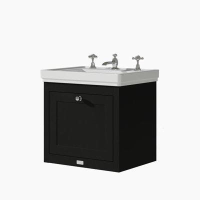 Bayswater Hartleigh 500mm Matt Black 1 Drawer Floor Standing Cabinet With 3 Tap Hole Fireclay Basin