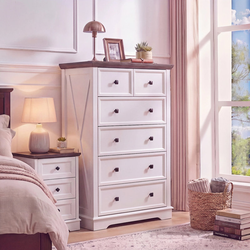 Commode 6 tiroirs pour chambre à coucher, grande commode de ferme, armoire de rangement en bois avec tiroirs profonds, rangement vertical compact