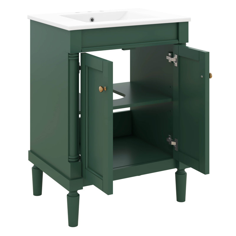 Ensemble de meuble-lavabo sur pied 24 po, meuble-lavabo avec grandes tablettes de rangement, ensemble de lavabo et d'armoires modernes, armoire de rangement autoportante