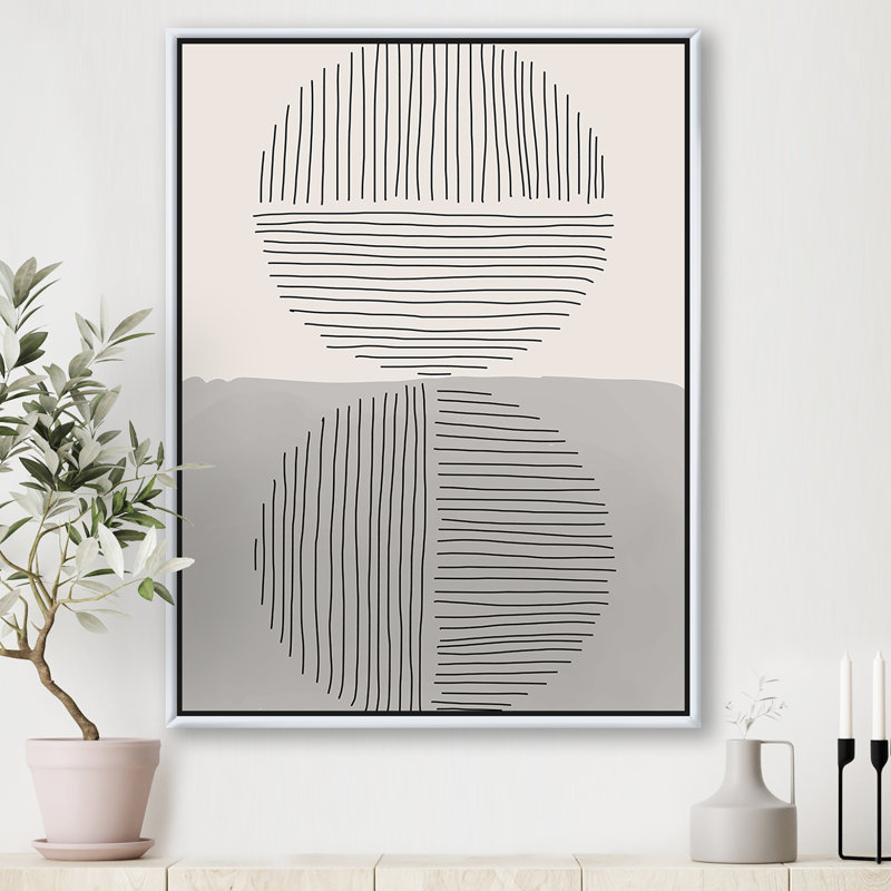 Minimal Geometric Lines and Circle VI - reproduction sur toile, Toile encadrée d'or, H 40 po x l 30 po x P 1,5 po