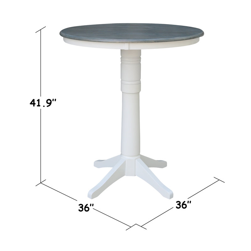 Craighead Bar Height Solid Wood Pedestal Dining Table, 41.9" H x 36" L x 36" W, White/Heather Gray