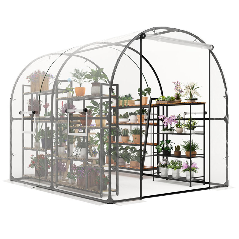Serre de 8,2 x 6,6 x 6,6 pi de qualité supérieure pour l'extérieur - Cadre portatif robuste et amélioré, grande maison de cerceau de plantes de jardin (transparent)