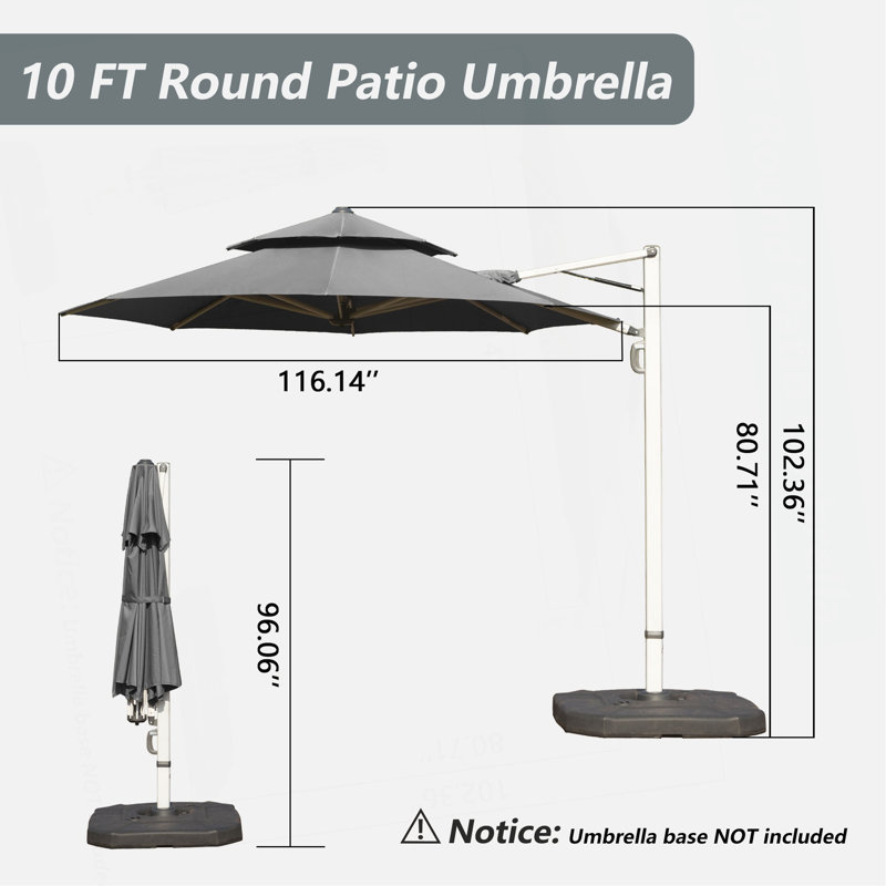 Parasol rond en porte-à-faux avec mât central, Polyester gris