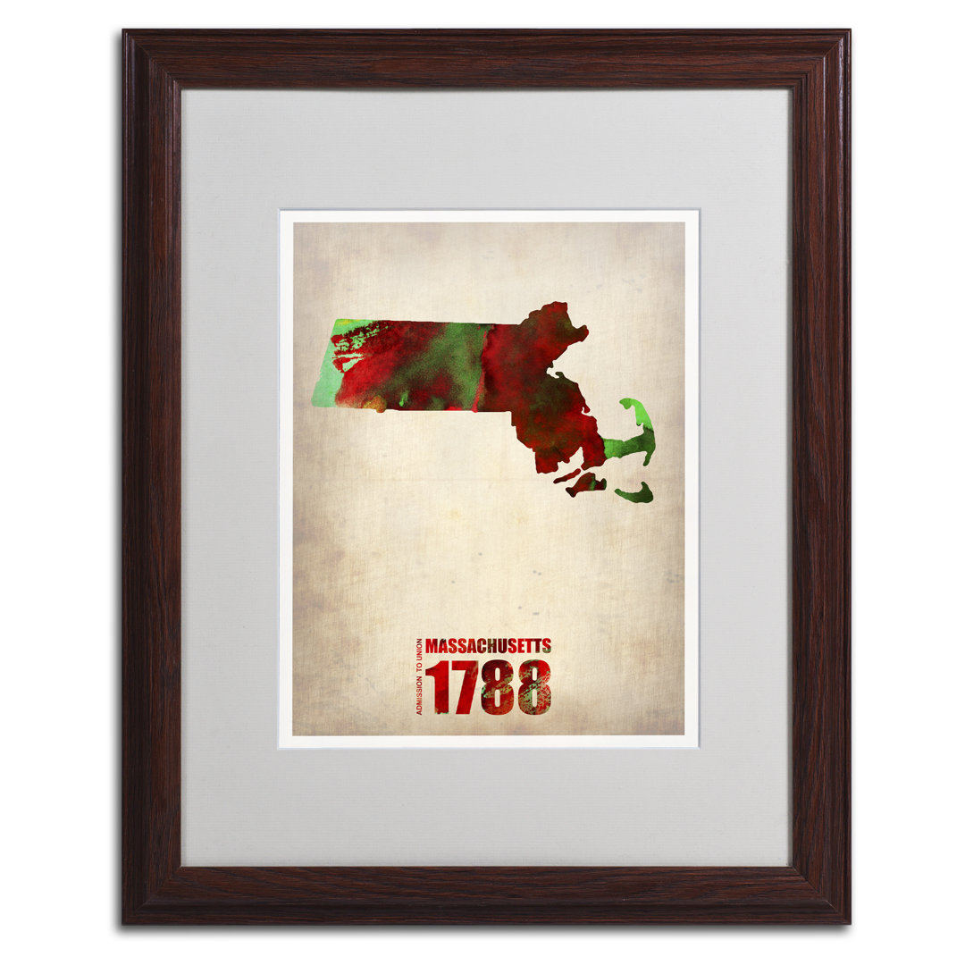 " Massachusetts Watercolor Map " Ebern Designs Frame 