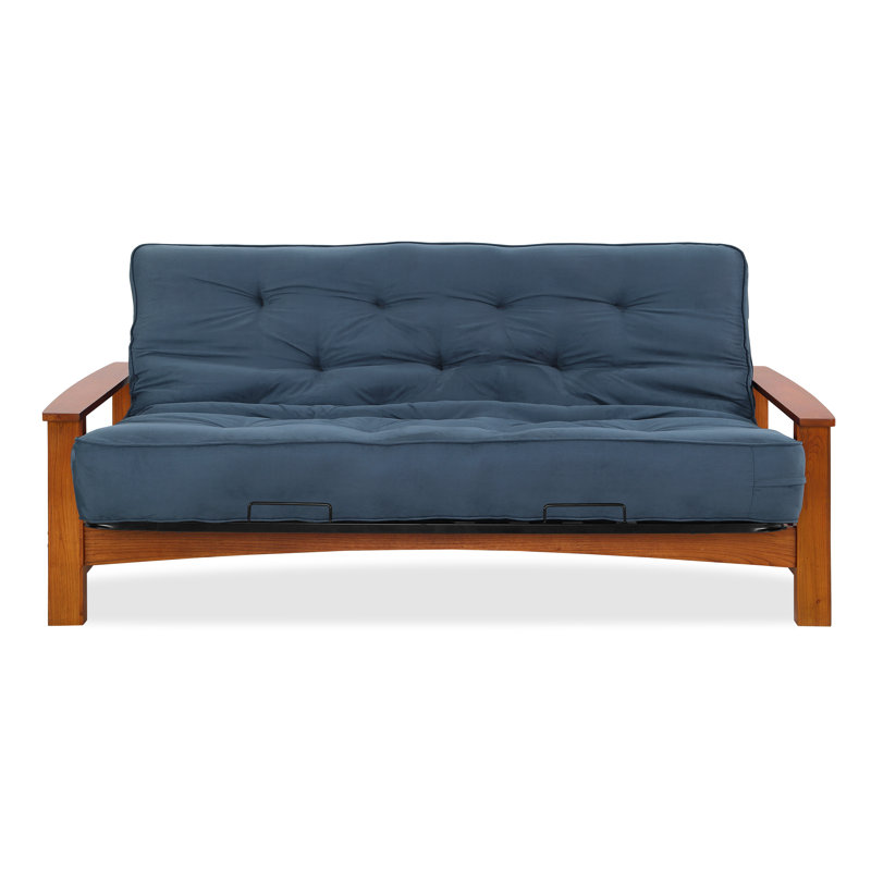 Futon double avec matelas Mccalla, Microfibre bleu minuit