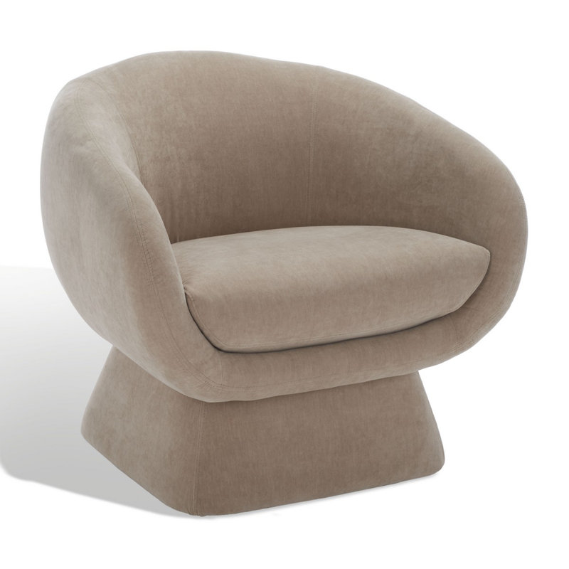 Fauteuil demi-tonneau en polyester 30,7 po Genata, Lin brun clair