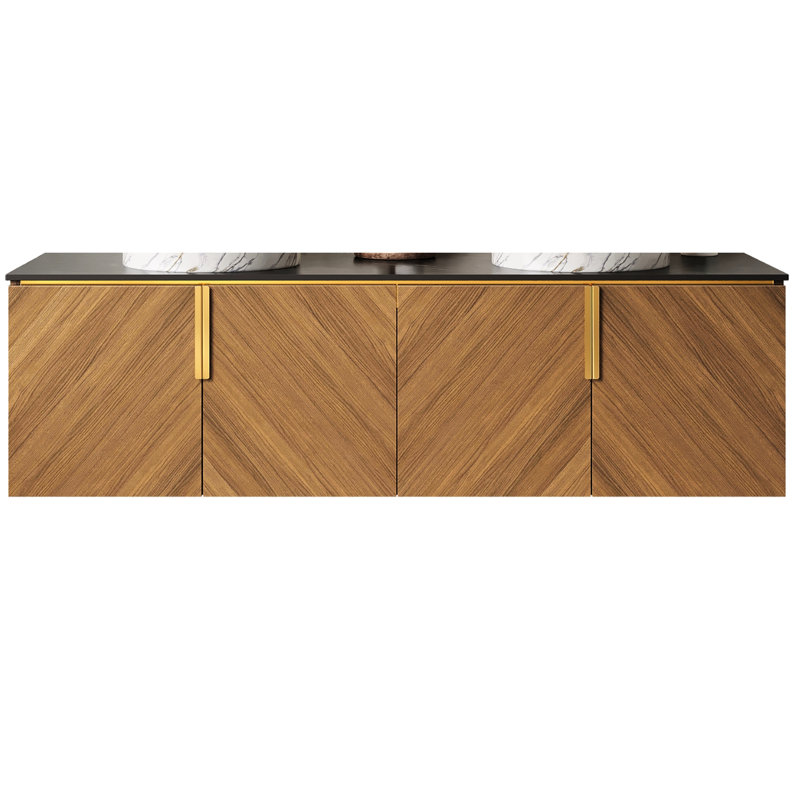 Comptoir à texture 60 po avec armoire diagonale brun chêne, structure en contreplaqué de haute qualité, résistance à l'eau et à l'eau, grand espace de rangement, mécanisme de fermeture en douceur, armoires de salle de bain à plat