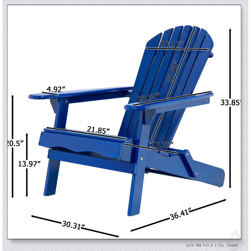 Foldable Acacia Wood Adirondack Chair – Traditional Slats, Wide Armrests, Rustic Outdoor Design, Easy Storage, Blue