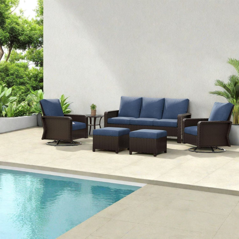 Canapés de patio confortables, ensemble moderne en acier au rotin pour piscine