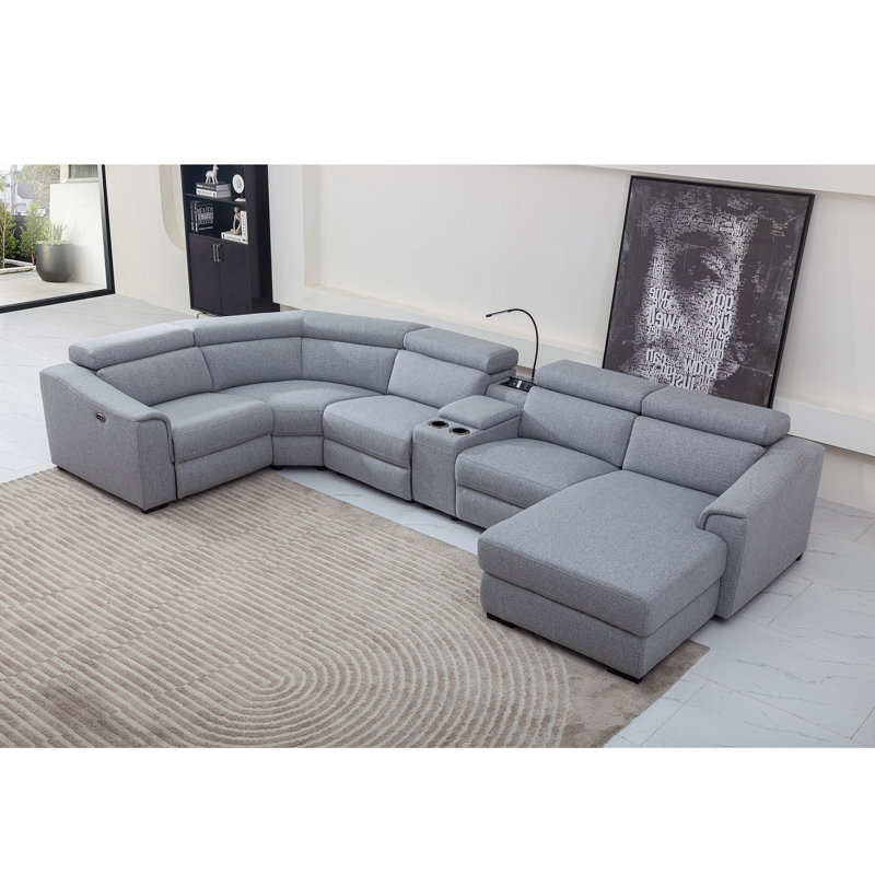 Ashonda 6 - Piece Upholstered Power Reclining Sectional Available in two colors, Light Gray Microfiber/Microsuede