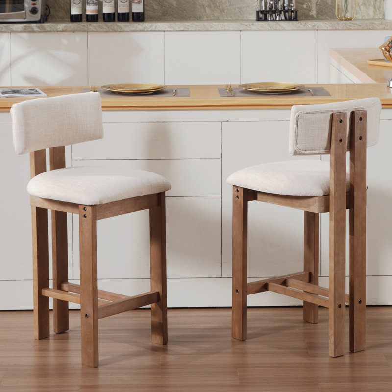 Francile Upholstered Stool with Solid Wood Frame, Beige, Counter Stool (26" Seat Height)