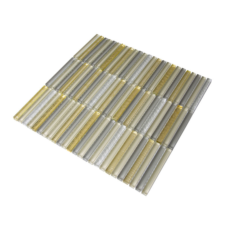11.8" X 11.8" Glass Mosaic Tile, Beige/Gold