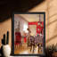 Art moderne encadré noir moderne, femme assise à la table, peinture murale avec cadre en bois noir durable pour la décoration intérieure-434681913
