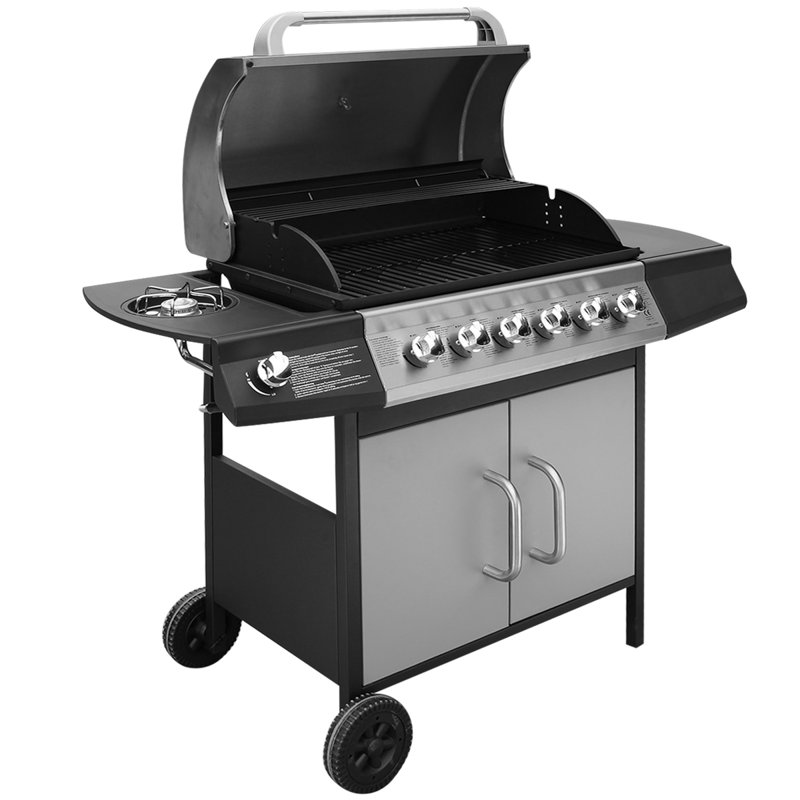 Ponder Dakota Fields 6 - Burner Countertop Liquid Propane 40955 BTU BTU Gas Grill with Side Burner, Black/Silver